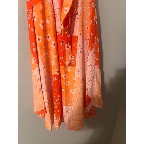 Nanette Lepore 8 Sleeveless Belted Shirt Dress Orange Patchwork Floral Chiffon - Picture 8 of 15